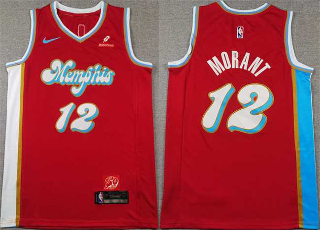 Mens Memphis Grizzlies #12 Ja Morant Red 2024-25 City Edition Stitched Basketball Jersey